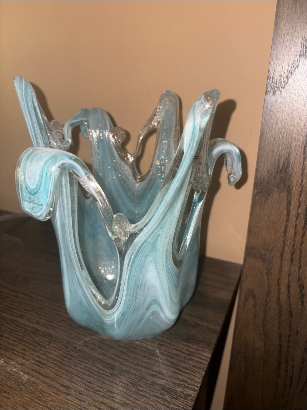 Art Glass Aqua Swirl Decorative Vase - Unbranded